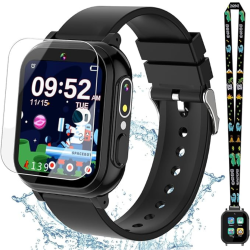 MEHIAZ Kids Waterproof Smart Watch Boys Toys Age 5-12 \w 32 Games, Dual Camera, Habit Tracking, Music Player, Video, Alarm Clock, HD Touchscreen