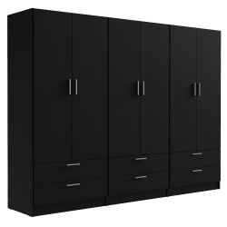 MADESA 6 Doors 6 Drawers Storage Cabinet Wardrobe \w Shelves And Hanging Space 94"l Wooden Armoire Closet Organization Unit for Bedroom And Office -