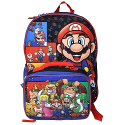 BIOWORLD Super Mario 16" Backpack With Lunch Bag Set, Large, Backpack In Black