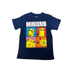 MINIONS Stuart Bob Kevin Humour Funny Face Glasses Bust Portrait Grid Logo T-Shirt for Kids (Ca/us, Age, 5 Years, 6 Years) In Navy Blue