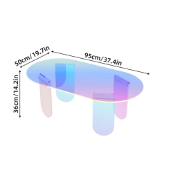 UNHO Iridescent Acrylic End Table:modern Stunning Neon Acrylic Coffee Table Oval Colorful Coffee Table Art Furniture Rainbow Decor for Home Offices