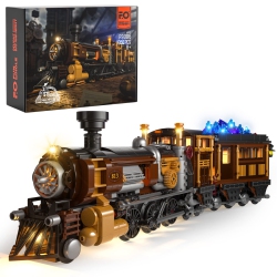 FUNWHOLE Train Lighting Building Bricks Set - Steampunk Ore Train Led Light Building Set 1056 Pieces for Adults And Te
