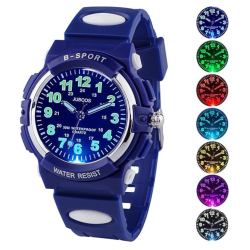 JUBOOS Kids Watch Analog With 7 Colorful Night Lights Boys Girls Waterproof Soft Strap Kids Time Teaching Quartz Wristwatch for Ages 5-18, Kids Gifts
