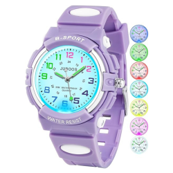 JUBOOS Kids Watch Analog With 7 Colorful Night Lights Boys Girls Waterproof Soft Strap Kids Time Teaching Quartz Wristwatch for Ages 5-18, Kids Gifts