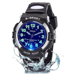 JUBOOS Kids Watch Analog With 7 Colorful Night Lights Boys Girls Waterproof Soft Strap Kids Time Teaching Quartz Wristwatch for Ages 5-18, Kids Gifts