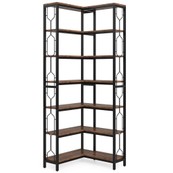 TRIBESIGNS 7-Tier Corner Bookcase, Freestanding Etagere Book Shelf for Home Office, Rustic In Brown
