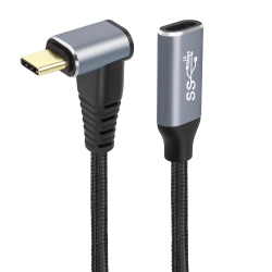 GELRHONR 0.25M 90 Degree USB C Cable, Up & Down Angle USB3.1 Gen2 USB Type C Male to Female 10GBps Data Transfer Pd