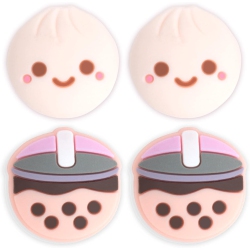 BELUGADESIGN Boba Dumpling Thumb Grips | Cute Food Pork Bun Face Bubble Tea | Kawaii Japanese Button Joystick Cap Cover