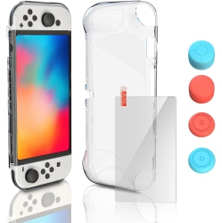 NANANINO Tpu Case Cover for Switch O, Clear Protective Case Compatible With Nintendo Switch O Model With Tempered Gl