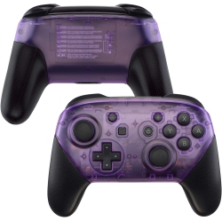 EXTREMERATE Clear Ato Faceplate And Backplate for Nintendo Switch Pro Controller, Diy Replacement Shell In Purple