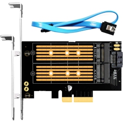 GLOTRENDS Pa12 2-In-1 M.2 PCie 4.0 X4 Adapter for One M.2 Nvme SSD And One M.2 SATA SSD, Support 2230/2242/2260/2280