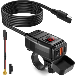 EXTRACTME Motorcycle Phone Charger, 6.4A Dual USB Type C Pd & Quick Charge 3.0 Motorcycle USB Charger With Voltmeter &