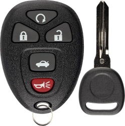 KEYLESSOPTION Replacement 5 Button Keyless Entry Remote Control Key Fob With Uncut Ignition Key Compatible