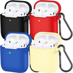 KANYA Airpods Case Cover With Keychain, Full Protective Silicone Skin Accessories for Women Men Girl With 4 Packs