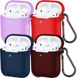 ANKASI Airpods Case Cover With Keychain 4 Pack, Soft Full Protective Silicone Chargeable Headphone Case Skin With Carabiner