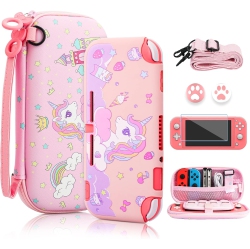 FANPL Case for Nintendo Switch Lite, Cute for Unicorn Carrying Case Bundle for Switch Lite Accessories With Soft In Pink