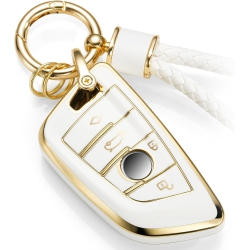 CTRINEWS for Bmw Key Fob Cover With Metal Braided Rope Keychain for Accessories, Upgraded Blade Shape Soft Key Case