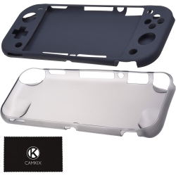 CAMKIX Protection Kit Compatible With Nintendo Switch Lite: Flexible Transparent Tpu Case, Soft Silicone Grey In Black
