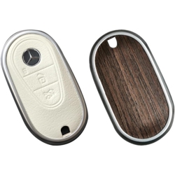 LEEOGENCH for Mercedes Benz Key Case Key Fob Cover Made Of Real Wood Veneer Genuine Leather Key Fob Shell Gift