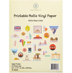 HAYES PAPER CO. Vinyl Sticker Paper for Inkjet Printers, 15 Premium Matte Waterproof Vinyl Sheets, A4 Size In White