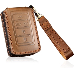 HIBEYO Key Fob Cover Accessories With Keychians Leather Key Case Shell 5 Buttons-Brown