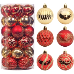 YOULIGHTS 30 PCs Christmas Tree Balls, 2.36" Christmas Ornament Decorations Shatterproof Ornaments Gold And Color Painted Christmas Baubles