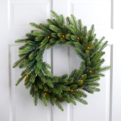 NORTHLIGHT Real Touch B/o Pre-Lit Noble Fir Christmas Wreath - 24" - Warm Led In White