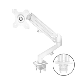 MOTIONGREY Single Metal Computer Monitor Arm Stand Universal Vesa Mount Arms Installation for Up to 28 Inch Screen for Desk - In White