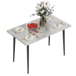 UNHO 48 X 28 Inch Kitchen Dining Table:modern Rectangular Breakfast Table Sintered Stone Marble Effect Table Top \w Tapered Metal Legs for Restaurant