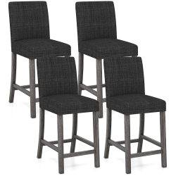 GYMAX 4PCs 24.5" Counter Height Bar Stools Modern Fabric Upholstered Kitchen Chairs