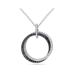 GEM AND HARMONY Accent Diamond Circle Pendant Necklace In Sterling With Chain In Silver