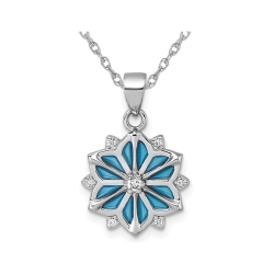 GEM AND HARMONY Sterling Silver Enamel Snowflake Pendant Necklace With Chain In Blue