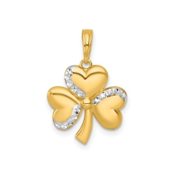GEM AND HARMONY 14K Gold Polished 3-Leaf Clover Heart Charm Pendant (No Chain) In Yellow