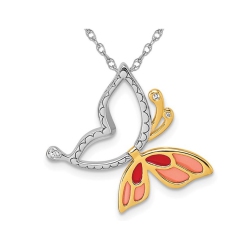 GEM AND HARMONY Sterling Butterfly Charm Pendant Necklace With Chain In Silver