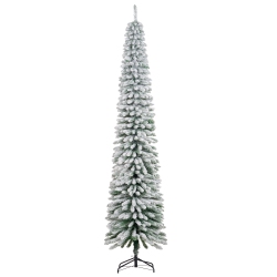 HOMCOM 9 Ft Snow-Flocked Artificial Christmas Tree, Slim Pencil Xmas Tree With Realistic Branches, Metal Base In Green