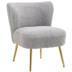 HOMCOM Armless Accent Chair for Bedroom, Upholstered Side Chairs for Living Room With Gold Steel Legs, Slipper Chair, Charcoal In Grey