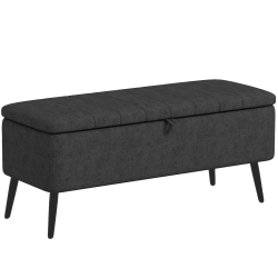 HOMCOM Storage Ottoman With Flip Top, Rectangular Upholstered Bench, Linen Fabric Footstool With Steel Legs for Living Room, Bedroom, Dark In Grey