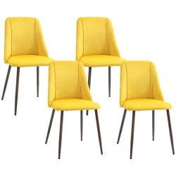 HOMCOM Dining Chairs Set Of 4, Modern Kitchen Chairs \w Velvet-Touch Upholstery, Curved Back And Wood-Grain Steel Legs, Accent Chairs for Living