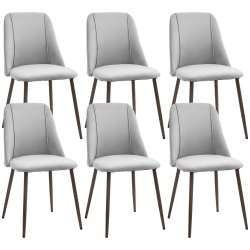HOMCOM Dining Chairs Set Of 6, Modern Kitchen Chairs \w Velvet-Touch Upholstery, Curved Back And Wood-Grain Steel Legs, Accent Chairs for Living