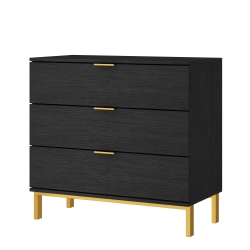 HOMSEE Modern 3-Drawer Dresser With Gold Accents – Spacious Storage for Bedroom Or Living Room (31.5" W X 15.7" D X 29.7" H) In Black