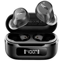 TOZO New Upgrade Nc9 True Wireless Earbuds In-Ear Led Digital Power Display With 6 Micsanc Noise Cancel Ipx8 Waterproof Stereo Bass Heasets-Black