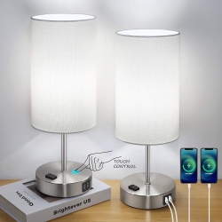 NORDIC HYGGE Set Of 2 Touch Control Dimmable Table Lamps With 2 USB Charging Ports&ac Outlet