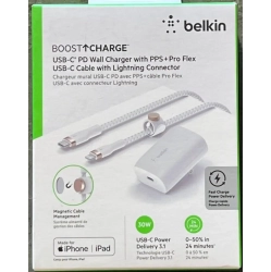 BELKIN Boost Charge USB-C Pd Wall Charger With Pps+ Pro Flex 30W USB-C Cable With Lightning Connector | Color: In White