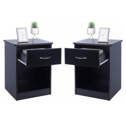 ALL YOU NEED Set Of 2 Nightstand, Bedside Table With Drawer And Open Shelf, Modern Mdf Bedside Side End Table for Home, Bedroom (Black)
