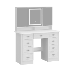 HOMSEE Vanity Desk Set With Large Lighted Mirror, 9-Drawer Makeup Table, And Storage Shelves for Bedroom (43.3" W X 15.7" D X 54.1" H) In White