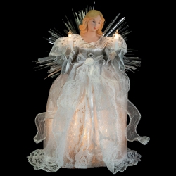 NORTHLIGHT Lighted Angel With Candle Christmas Tree Topper - 10.5" - - Clear Lights In Silver