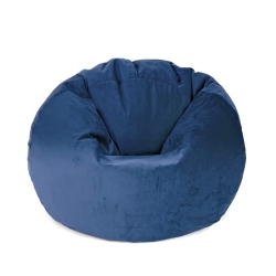LOTUS LOUNGE CHAIR Medium Round Bud Velvet Bean Bag Cover - 27.5" X 27.5" - Denim In Blue