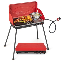 COSTWAY 2-In-1 Propane Grill 2 Burner Camping Gas Stove Portable With Removable Leg In Red
