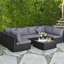 COSTWAY 7PCs Patio Rattan Sofa Set Sectional Conversation Furniture Set Garden