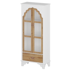 HOMSEE Vintage-Inspired Glass Display Cabinet With Carved Details, Glass Doors, And Wooden Drawer (70.9" H X 31.5" W X 15.7" D), White And In Brown